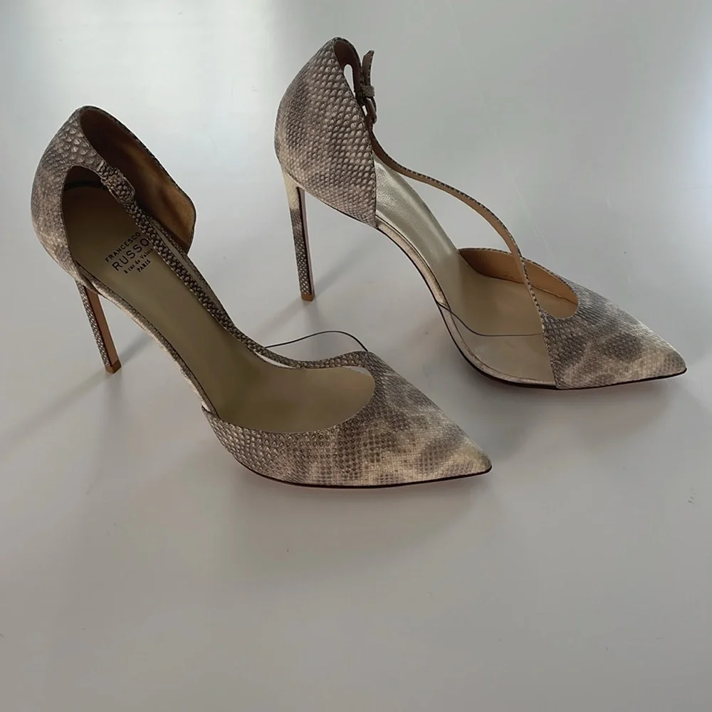 FRANCESCO RUSSO Paris Leather Plexi Pumps Heels. 40. - Picture 4 of 11